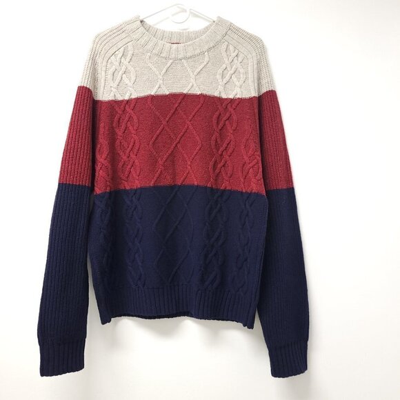 LANDS'END Mens Pullover Long Sleeve Sweater Crew Neck Cable Knit Size L 42-44 - Picture 1 of 6
